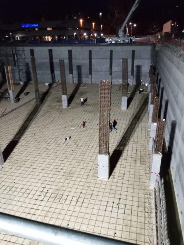 Large rebar reinforced foundation excavation on a commercial project