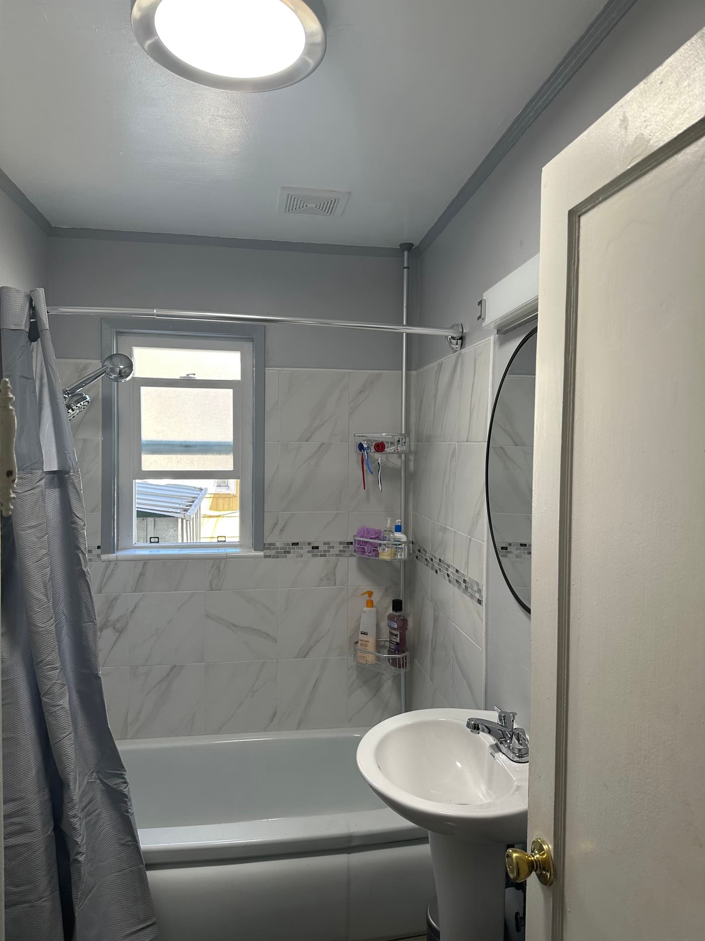Finished bathroom remodel with tile shower